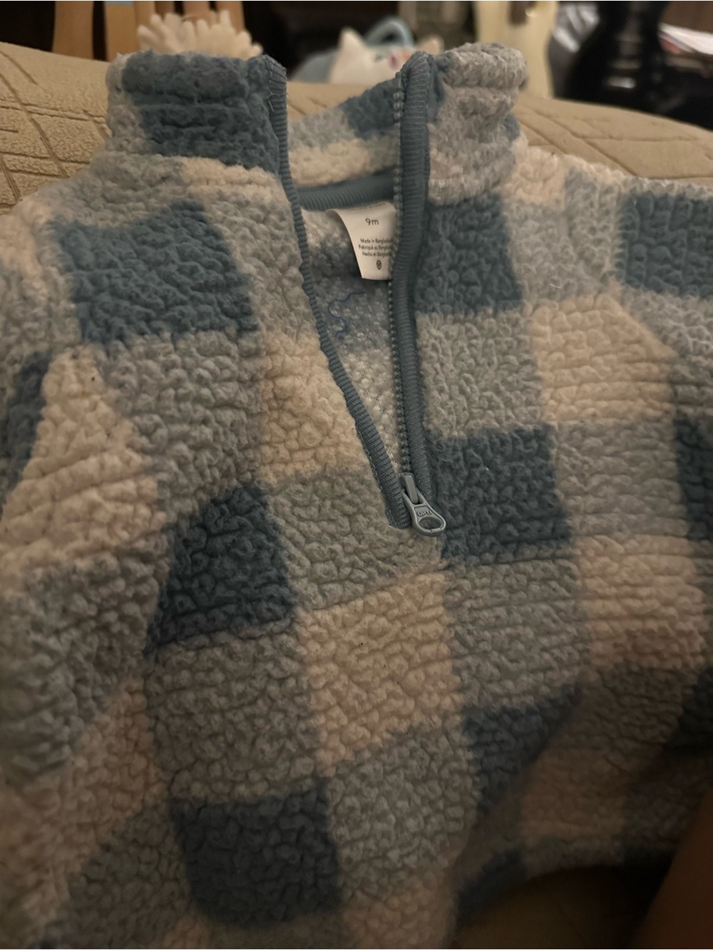 Carter's Blue and Cream Check Sherpa Zip-Up Jacket